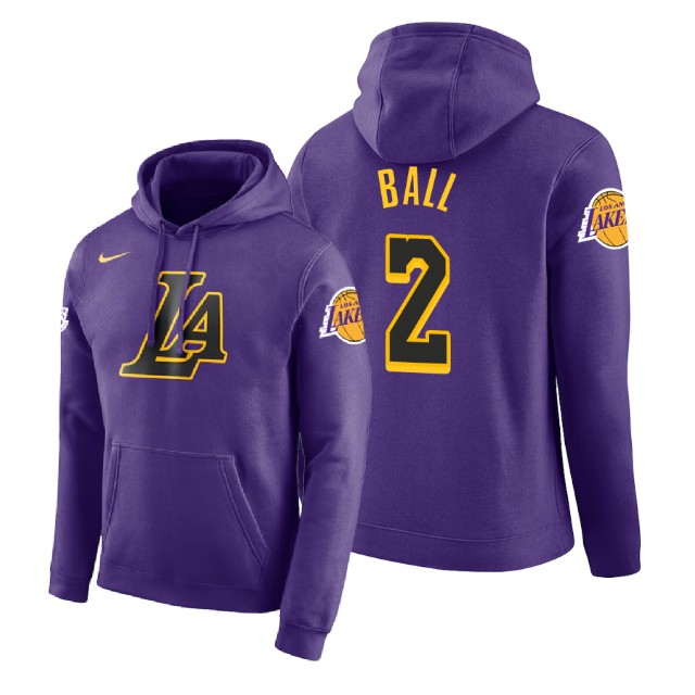 Men's Los Angeles Lakers Lonzo Ball #2 NBA 2018 Male City Edition Purple Basketball Hoodie WCU1383JE